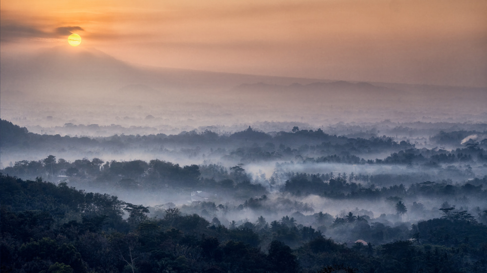 Misty Borobudur Sunrise by Ricardo Gayan — canvas wall art