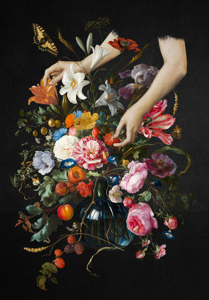 Hands In Floral Still Life by Marja van den Hurk — canvas wall art