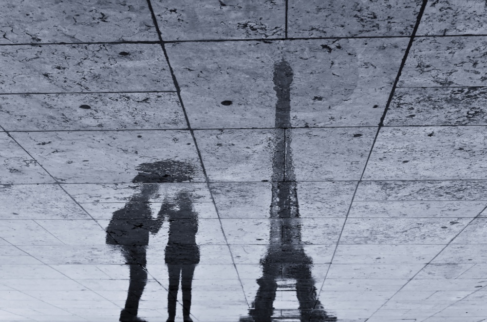 Eiffel Tower Couple Reflection by Philippe-M — canvas wall art