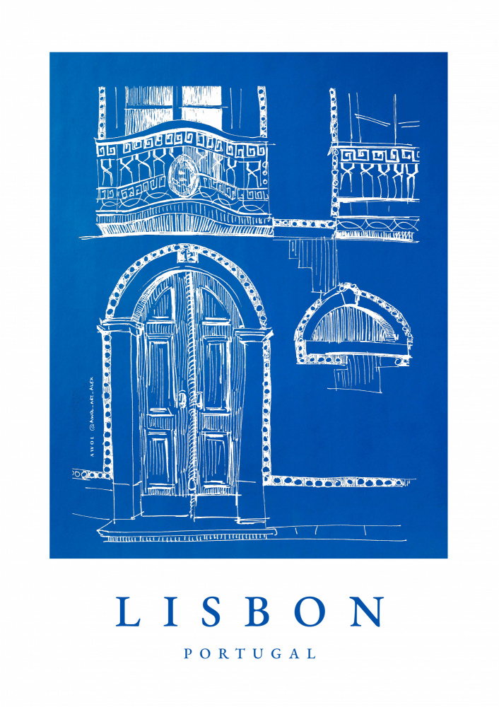 Lisbon Architectural Sketch by Awol Art Alex — canvas wall art