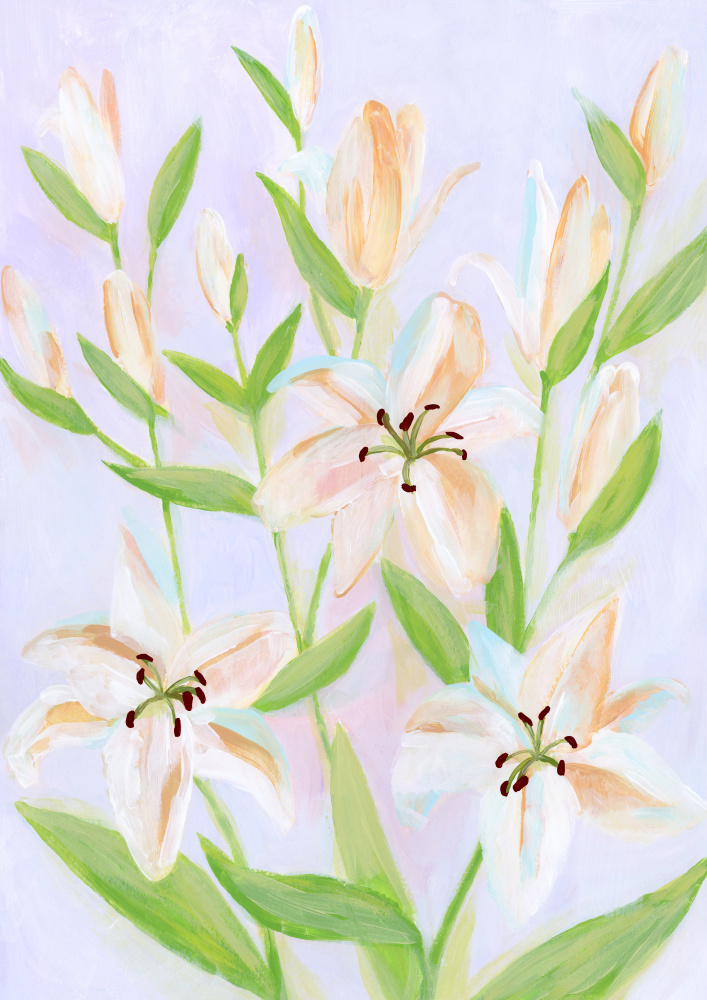 Delicate Pastel Lilies by Rosana Laiz Blursbyai — canvas wall art