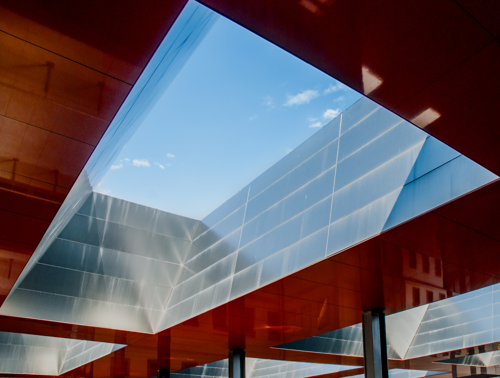 Modern Red Skylight by Caroline Bomers — canvas wall art