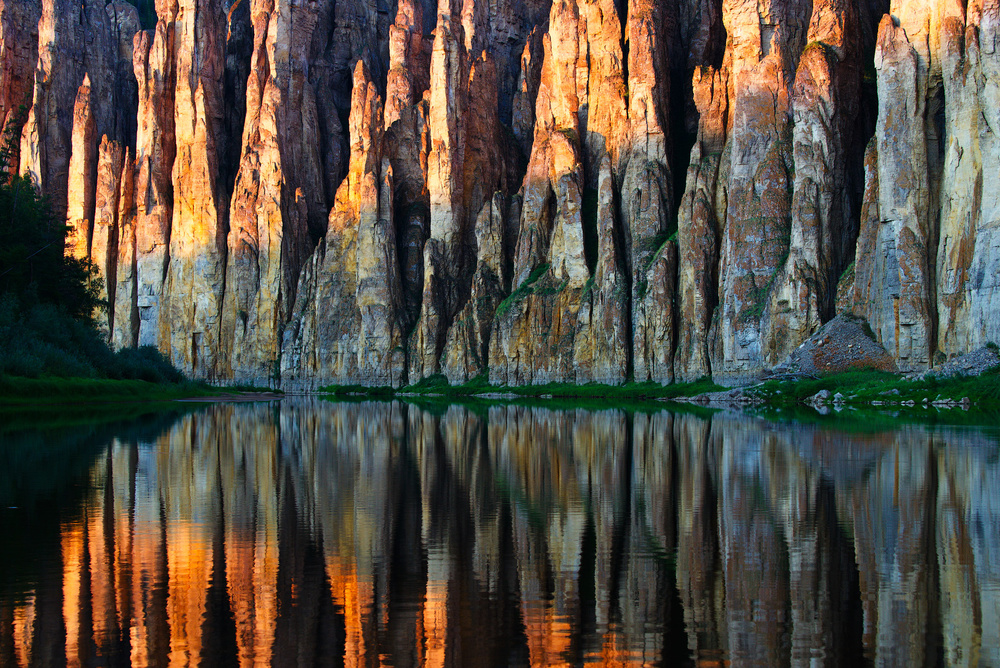 Golden River Reflections by Alexey Kharitonov — canvas wall art