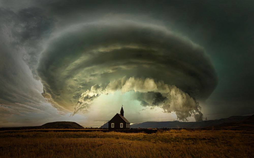 Dramatic Black Church Storm by Saskia Dingemans — canvas wall art