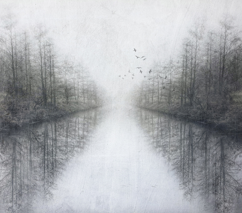 Misty River Reflection by Yvette Depaepe — canvas wall art