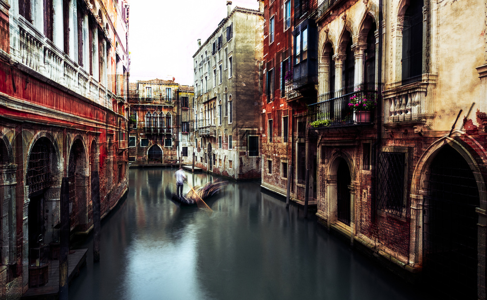 Moody Venice Canal Ride by Carmine Chiriacò — canvas wall art