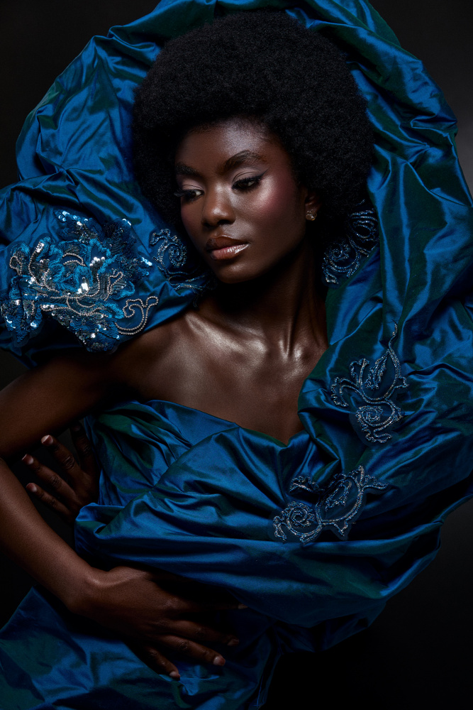 Dramatic Blue Fashion by Tatya Lushchyk — canvas wall art