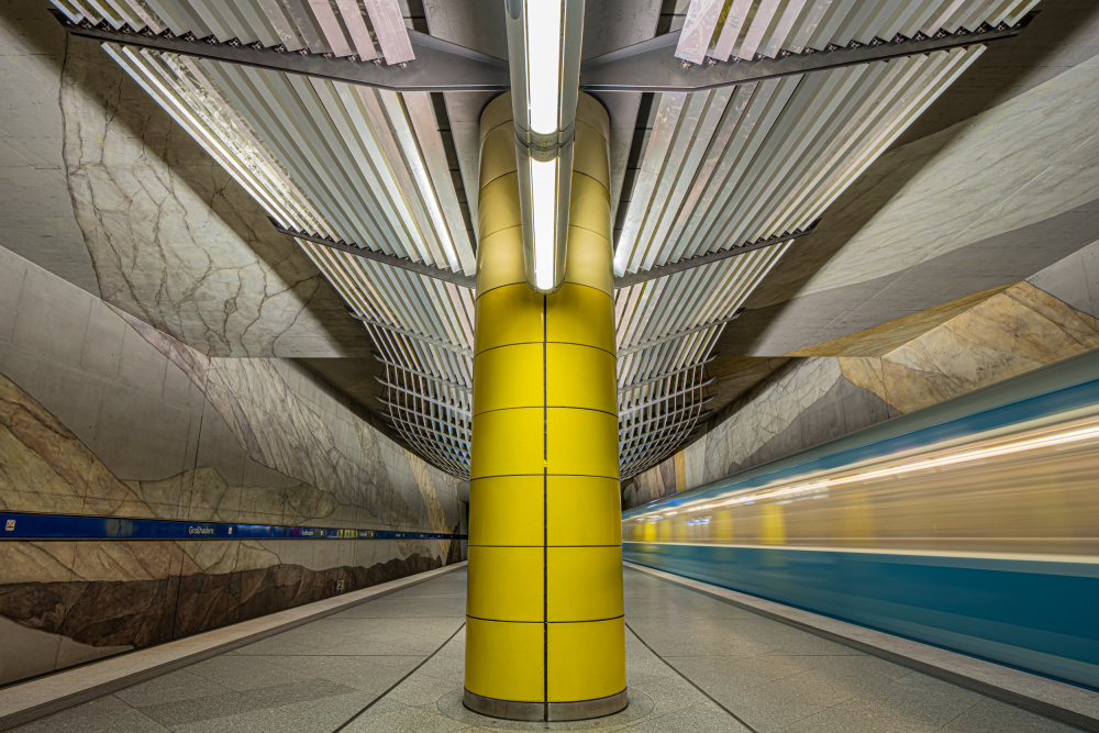 Yellow Pillar Subway Speed by Holger Schmidtke — canvas wall art