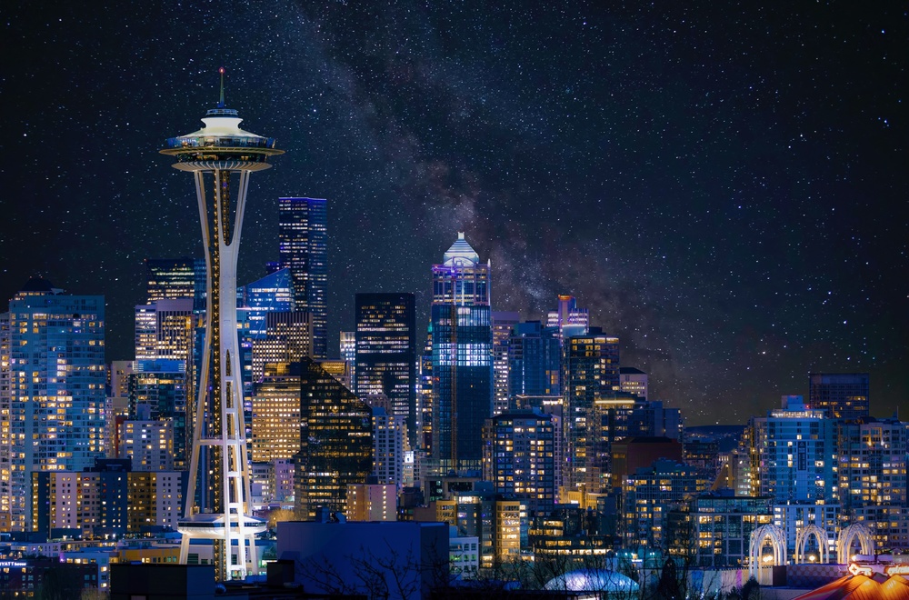 Seattle Space Needle Stars by Danny Gao — canvas wall art