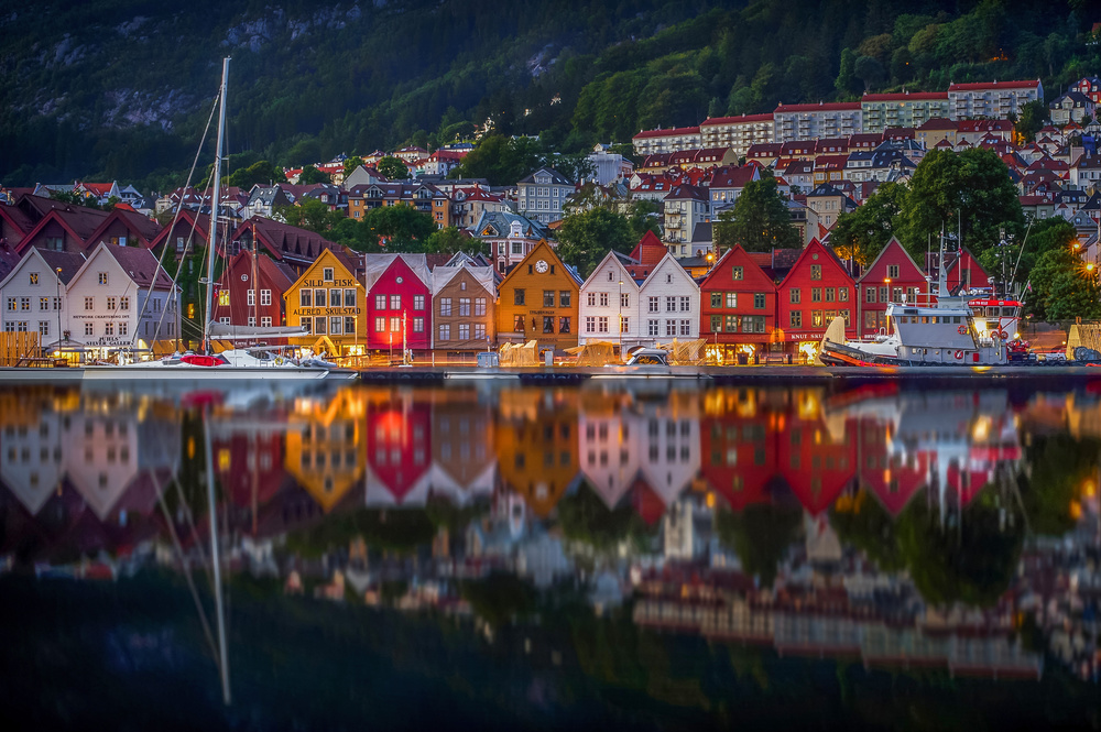 Bergen Harbor Reflections by Rana Jabeen — canvas wall art