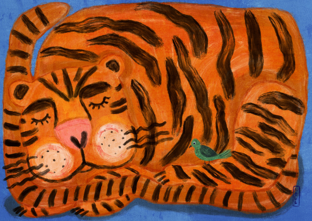 Sweet Sleeping Tiger by Dirkie Nell — canvas wall art