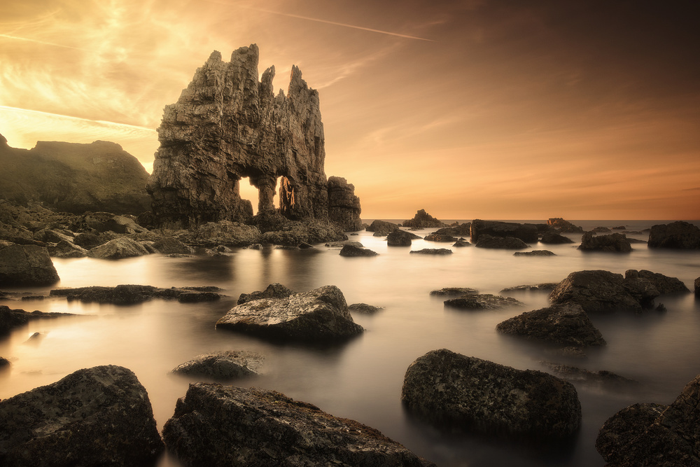Golden Hour Sea Stacks by Anto Camacho — canvas wall art