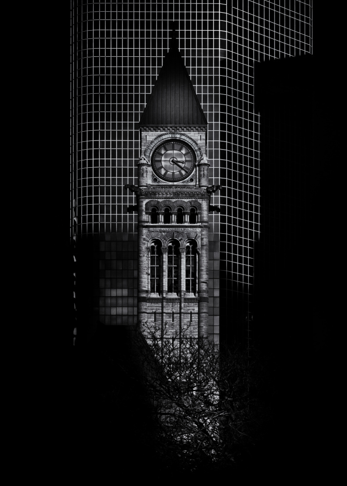 Dramatic City Clock by The Learning Curve Photography — canvas wall art