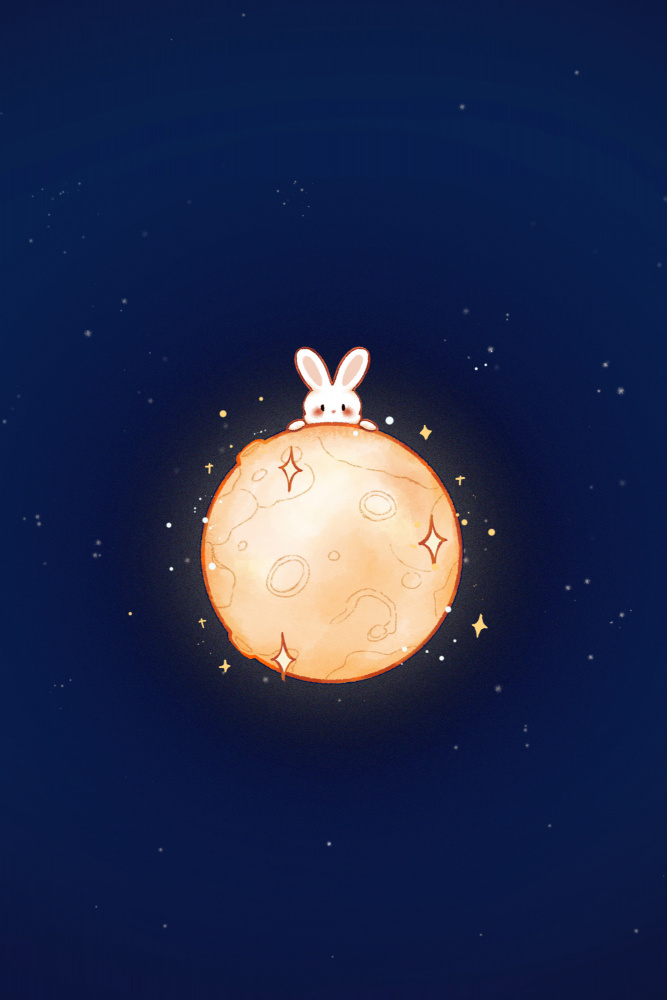 Rabbit on Glowing Moon by Xuan Thai — canvas wall art