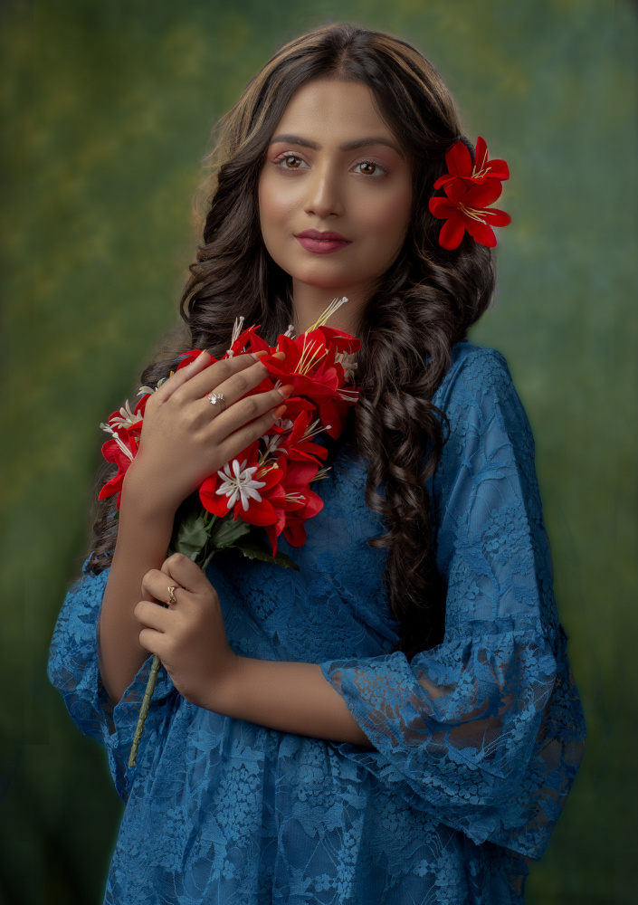 Serene Woman with Flowers by DEBASISH CHATTOPADHYAY — canvas wall art