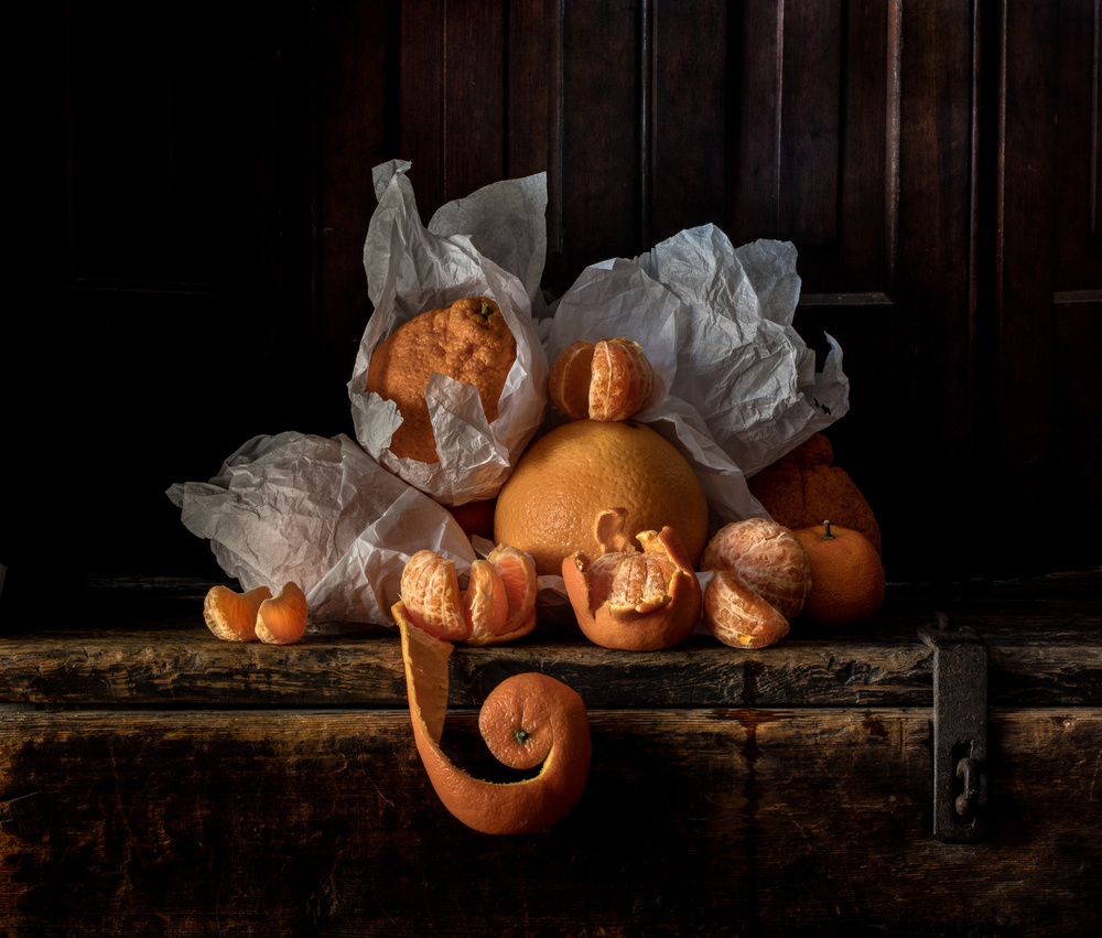 Fresh Oranges Rustic Wood by Heather Bonadio — canvas wall art