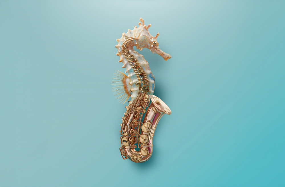 Golden Seahorse Saxophone by Artem Pozdniakov — canvas wall art