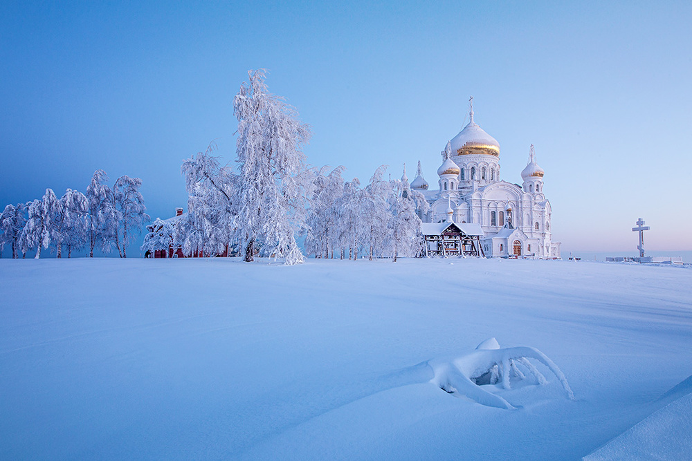White Orthodox Winter Monastery by Stanislav Aristov — canvas wall art