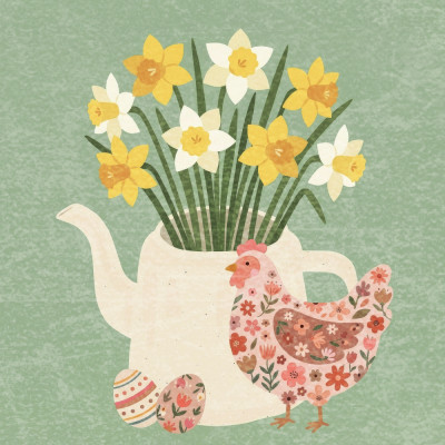 Easter Floral Chicken and Daffodils