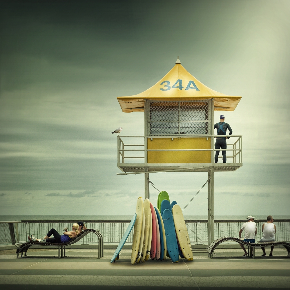 Yellow Lifeguard Tower Beach by Adrian Donoghue — canvas wall art