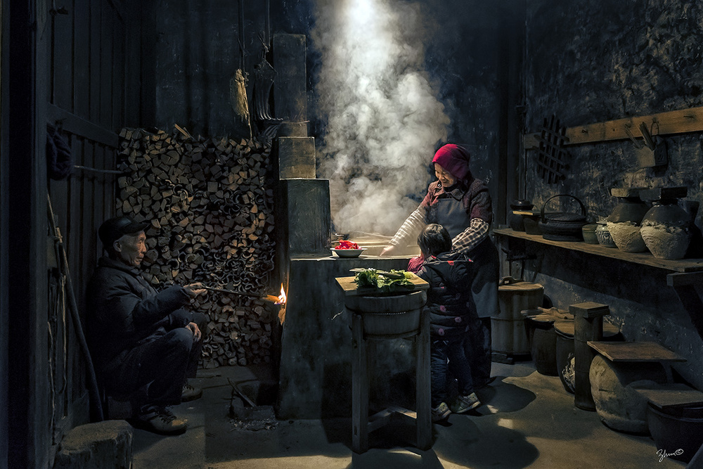 Rustic Family Cooking by Hua Zhu — canvas wall art