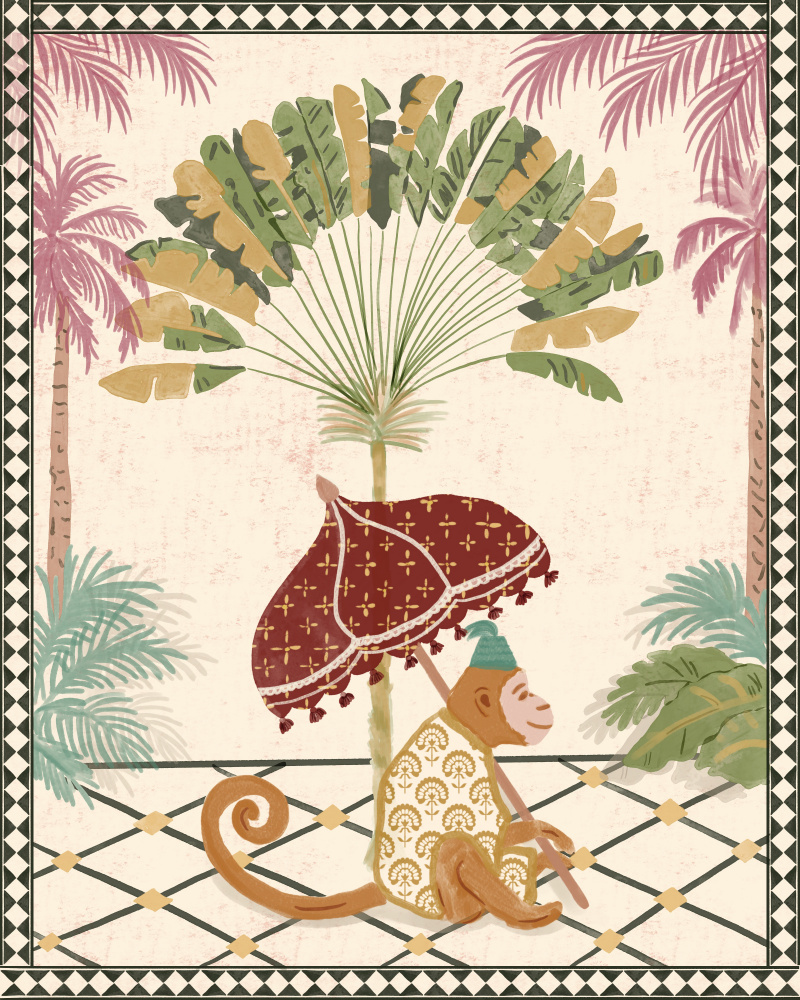 Royal Monkey Under Parasol by Radhika Modi — canvas wall art