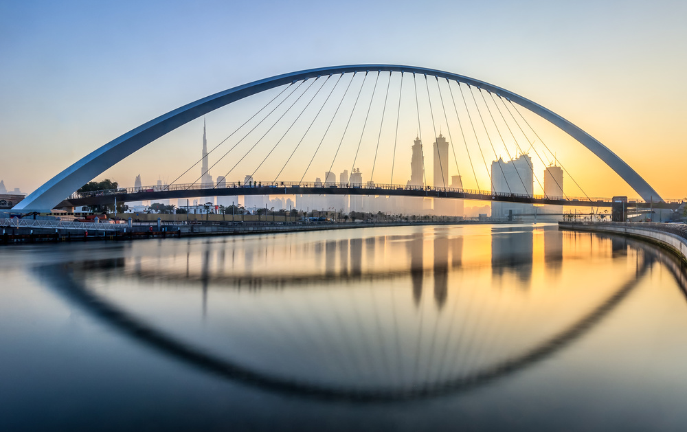 Dubai Golden Hour Bridge by Mohammed Shamaa — canvas wall art