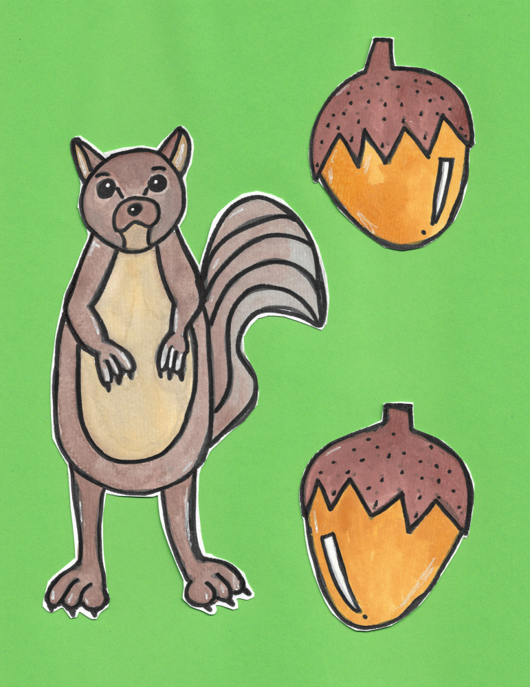Playful Squirrel and Acorns by Lerin Freyou — canvas wall art