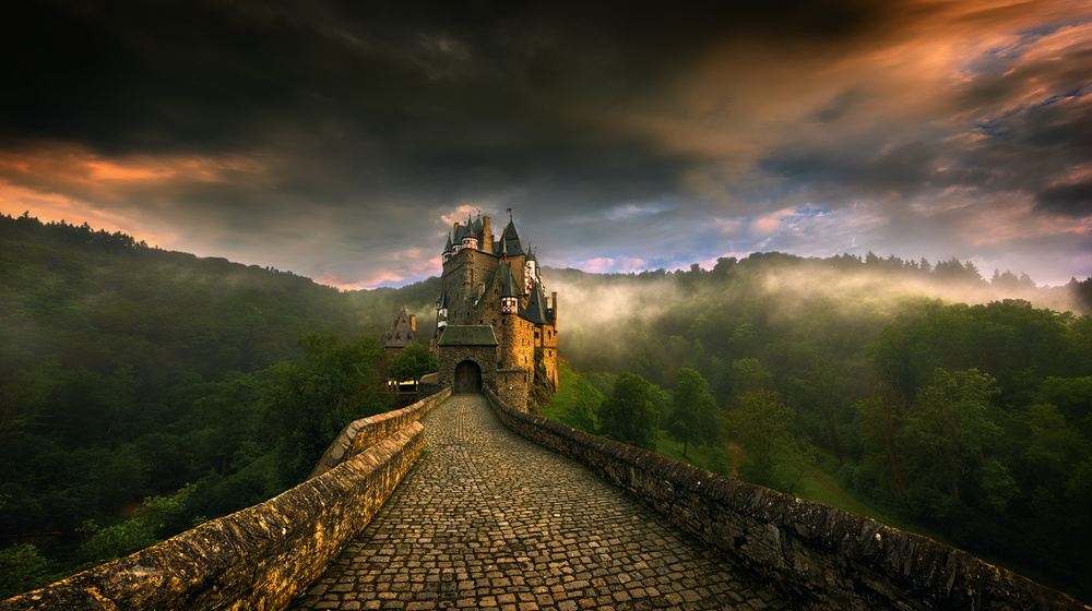Eltz Castle Misty Bridge by Krzysztof Browko — canvas wall art