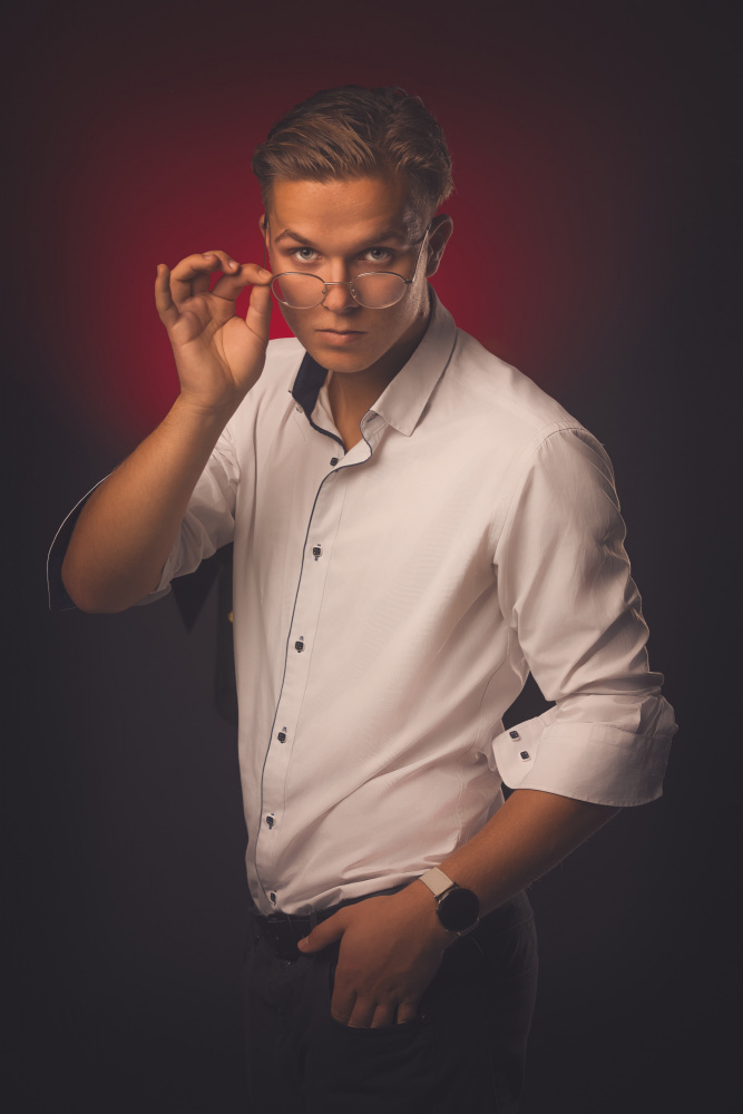 Young Man Smart Gaze by Dariusz Budyta — canvas wall art