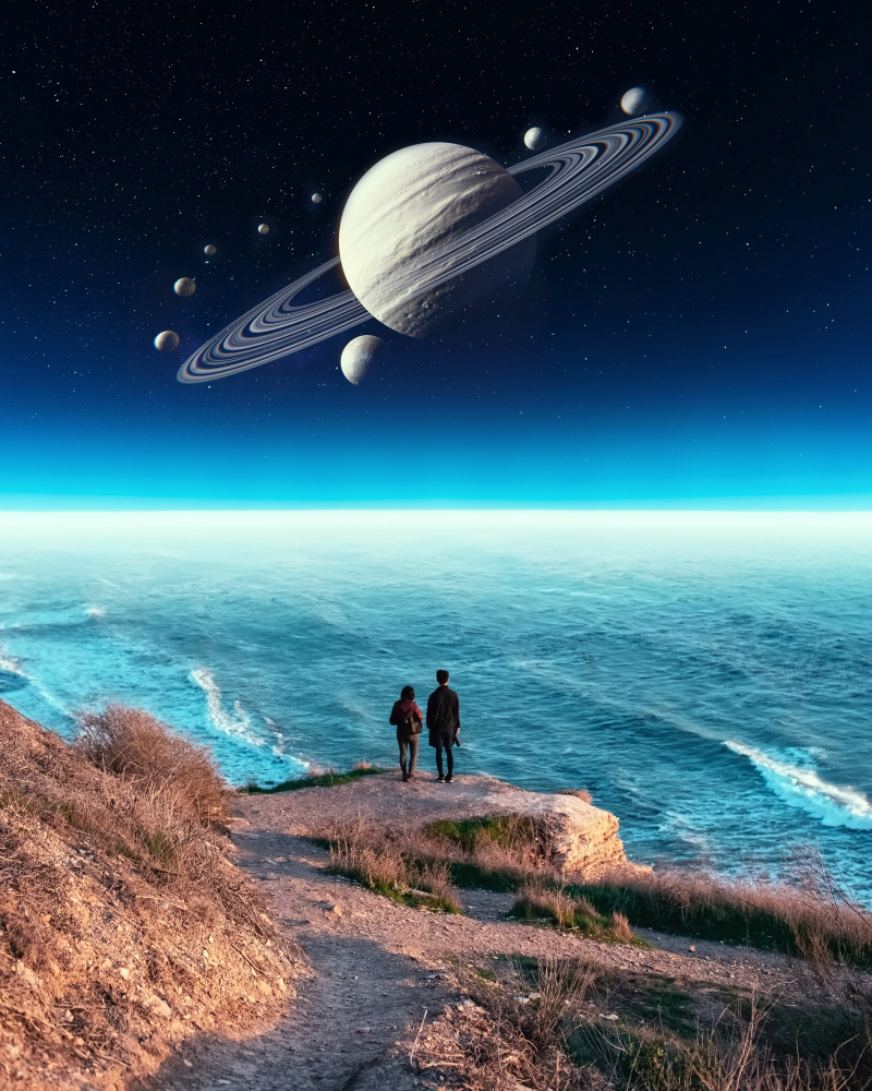 Cosmic Ocean View by Ritvik takkar — canvas wall art