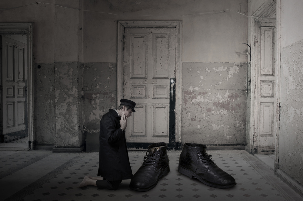 Barefoot Man Oversized Boots by Christine von Diepenbroek — canvas wall art