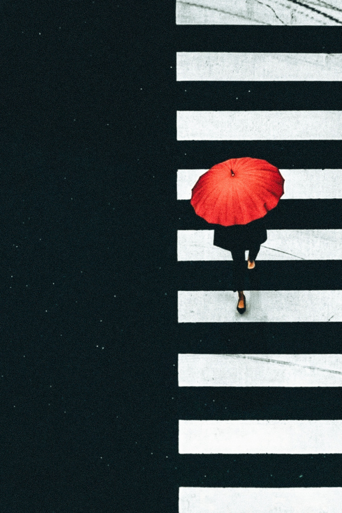 Red Umbrella City Stroll by Kim gyou-pyo — canvas wall art