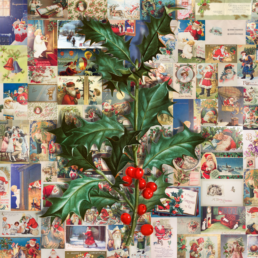 Vintage Christmas Holly by Marja van den Hurk — canvas wall art