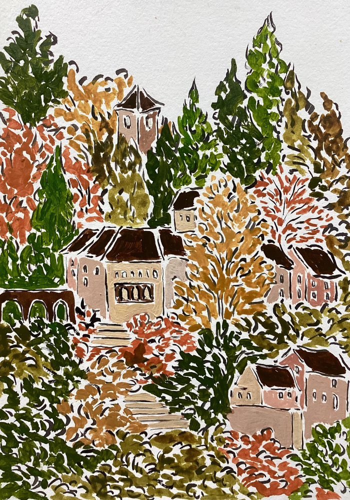 Autumn Hillside Village by Rushati Chowdhury — canvas wall art