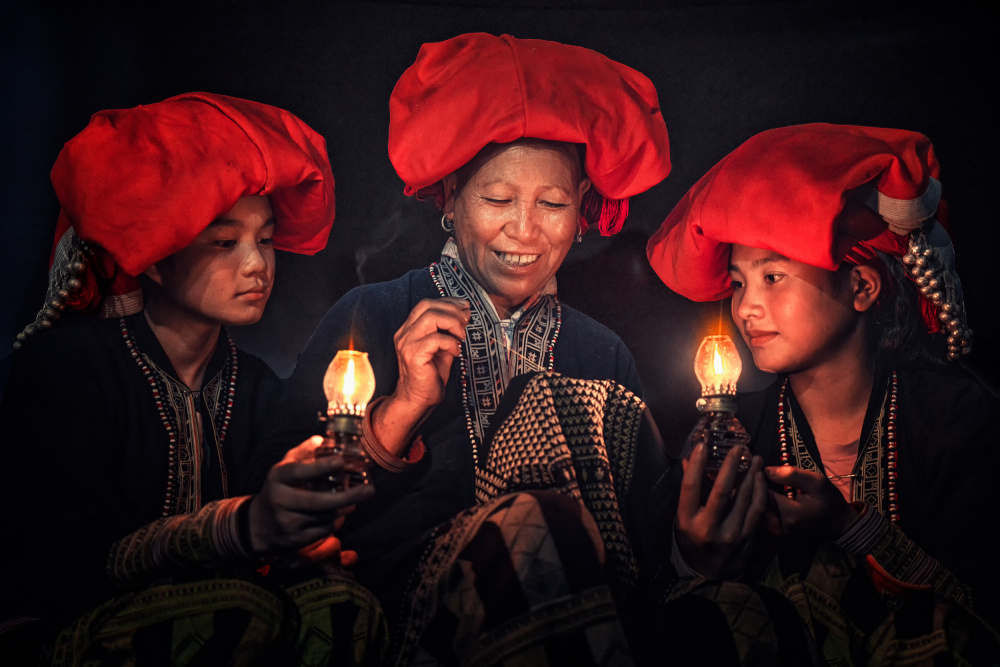 Red Hats Gentle Glow by Fira Mikael — canvas wall art