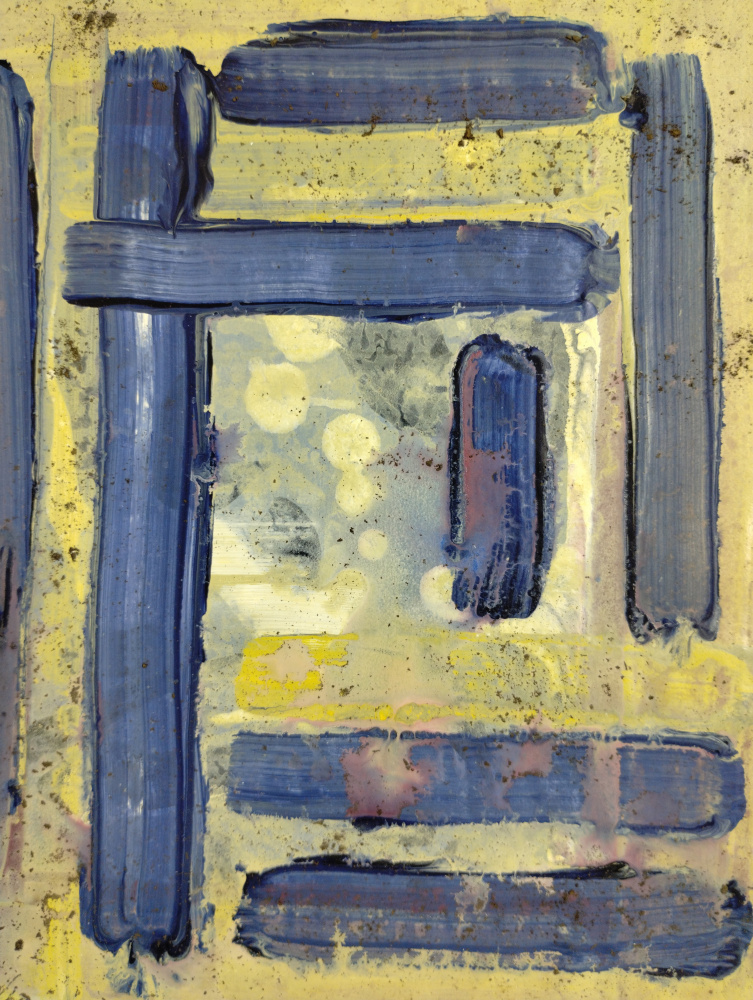 Blue Yellow Abstract Strokes by Michael Cross — canvas wall art