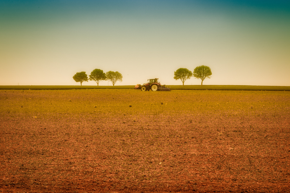 Tractor Working Vast Field by Michelle Degryse — canvas wall art