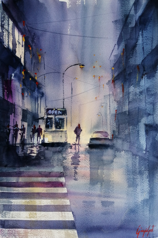 Rainy City Night by Giorgio Gosti — canvas wall art
