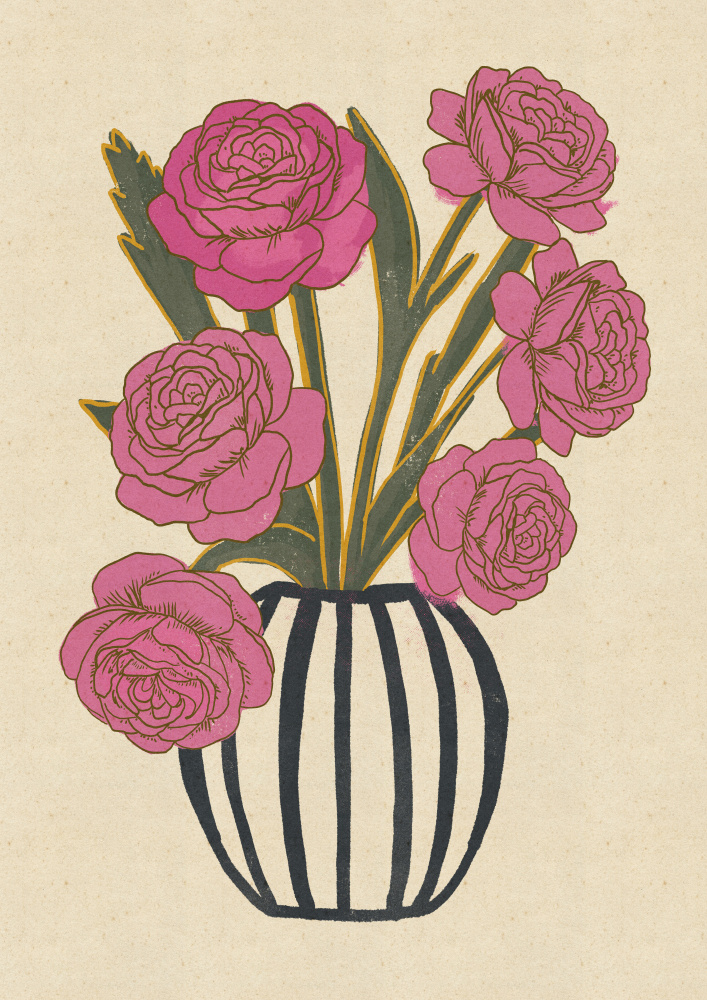 Pink Blooms Striped Vase by Nicholas — canvas wall art