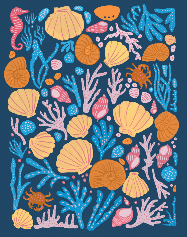 Sea Critters Color On Blue by Katie O'Shea — canvas wall art
