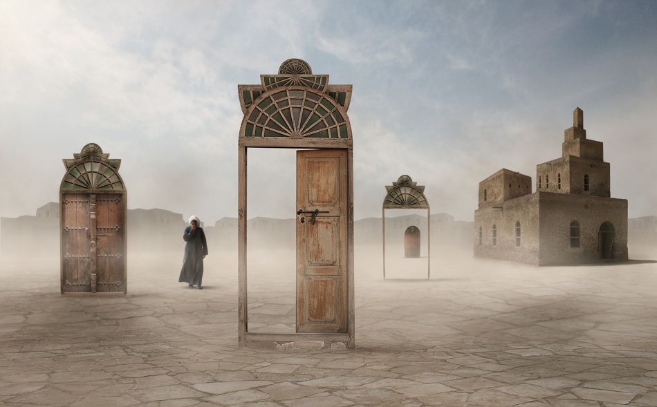 Ancient Doors Desert Journey by Hussain Buhligaha — canvas wall art