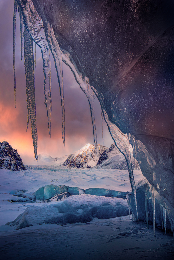 Icy Cave Sunset by qiye — canvas wall art
