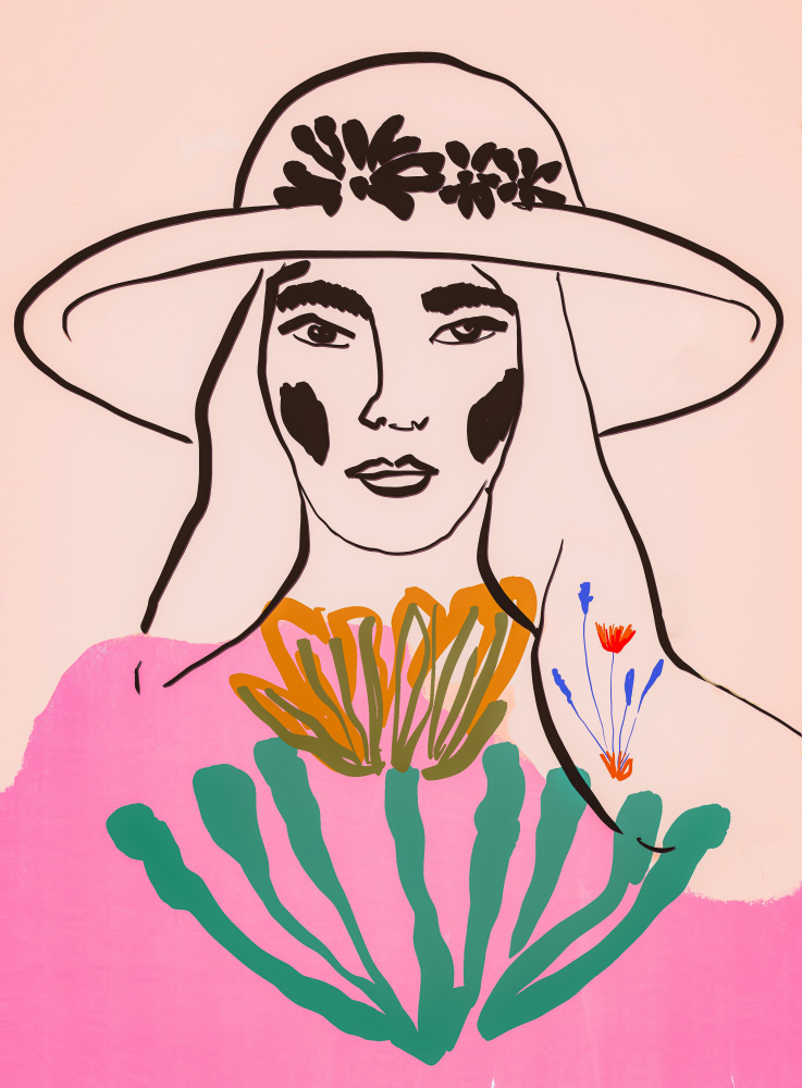 Floral Hat Woman by Beate Tubach — canvas wall art