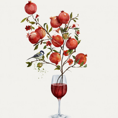 Pomegranate In a Glass of Wine