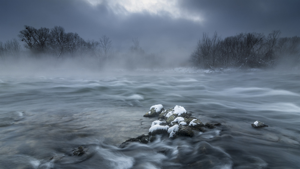 Misty Winter River by Tom Meier — canvas wall art