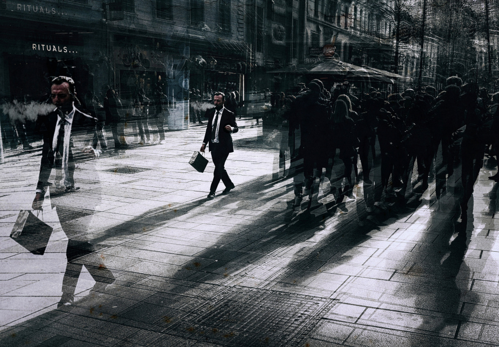 Man Walking City Shadows by Samanta Krivec — canvas wall art