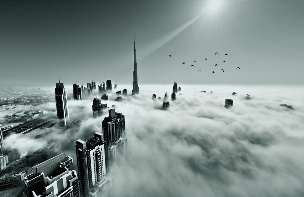 Dubai City Above Clouds by Naufal — canvas wall art