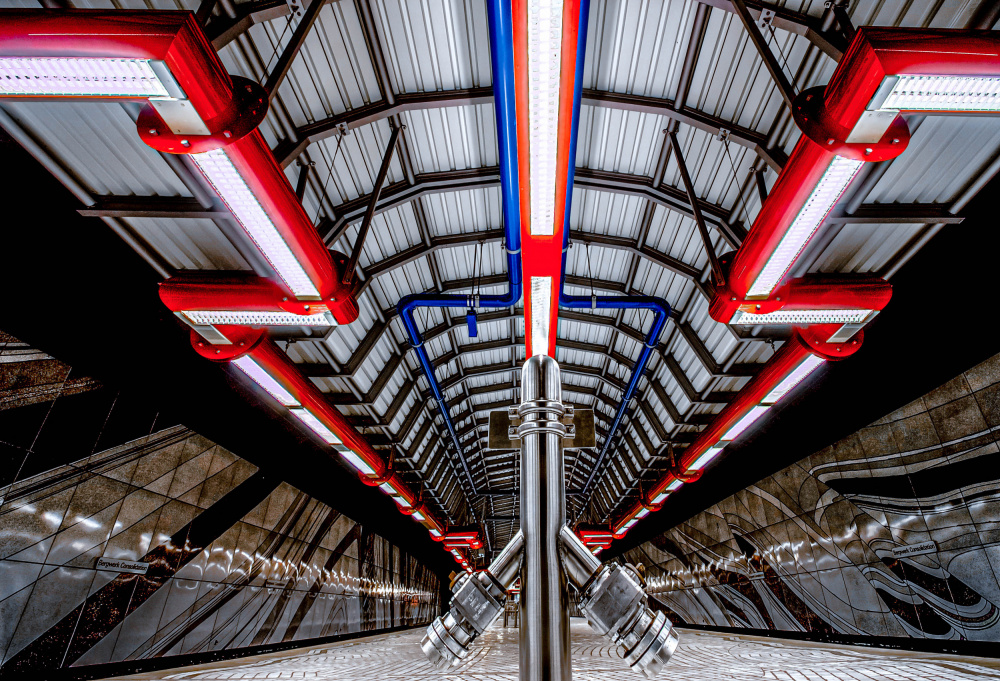 Red Blue Metro Station by Holger Schmidtke — canvas wall art