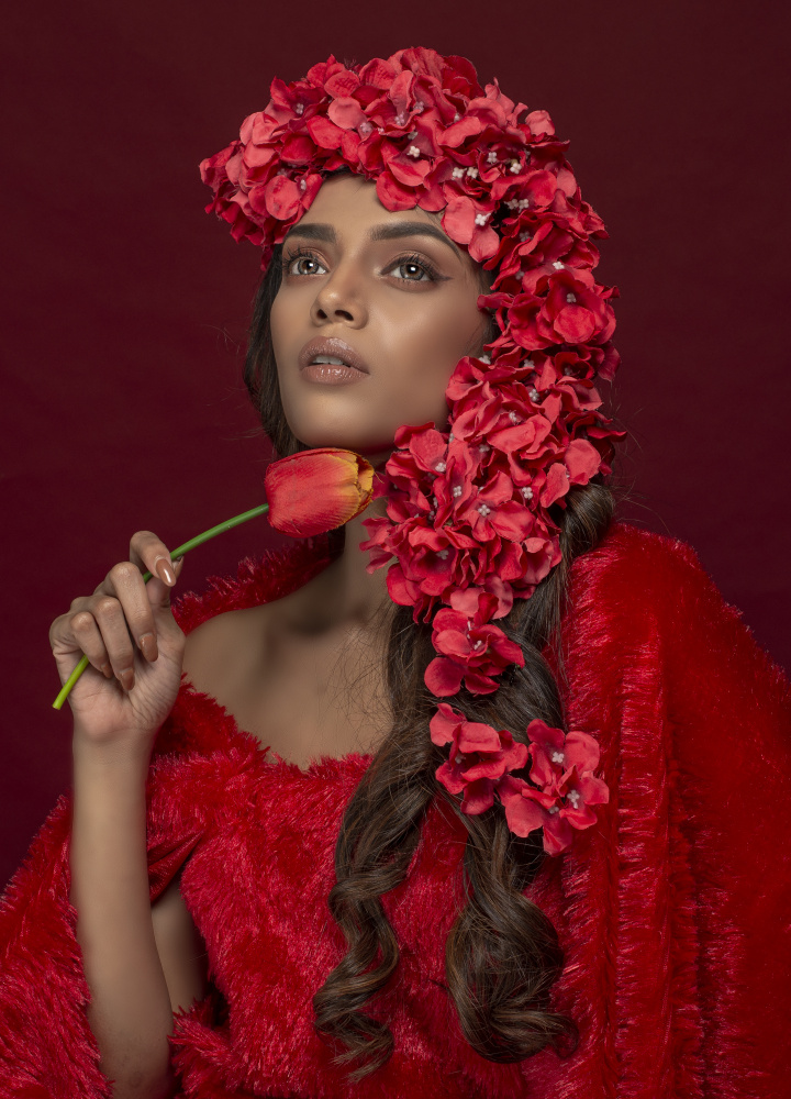 Crimson Flower Portrait by DEBASISH CHATTOPADHYAY — canvas wall art